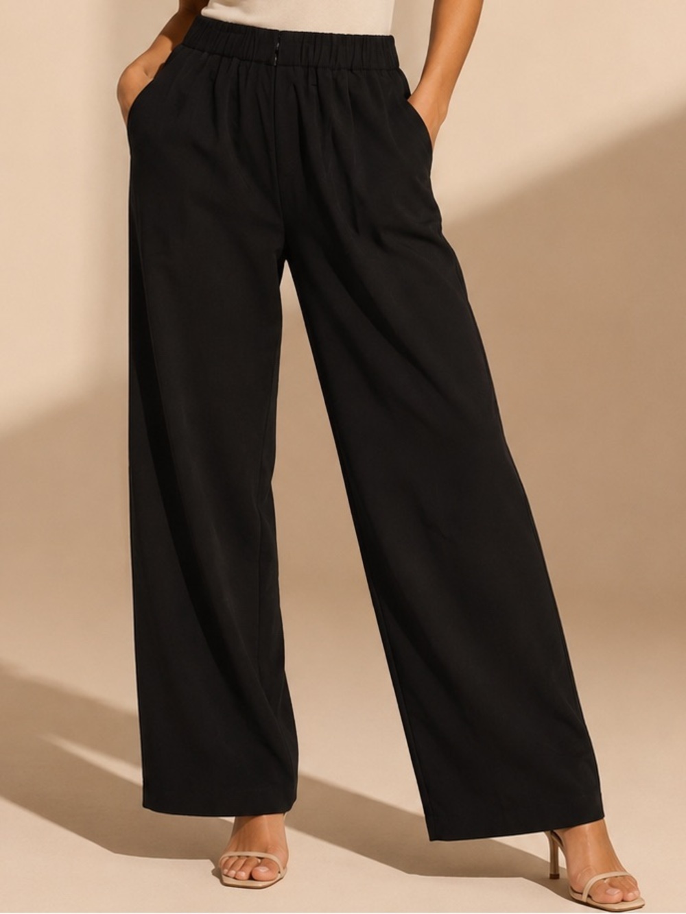 Lalavon Black Wide Leg Pull On Pants Size L Career Office Quiet Luxury Capsule